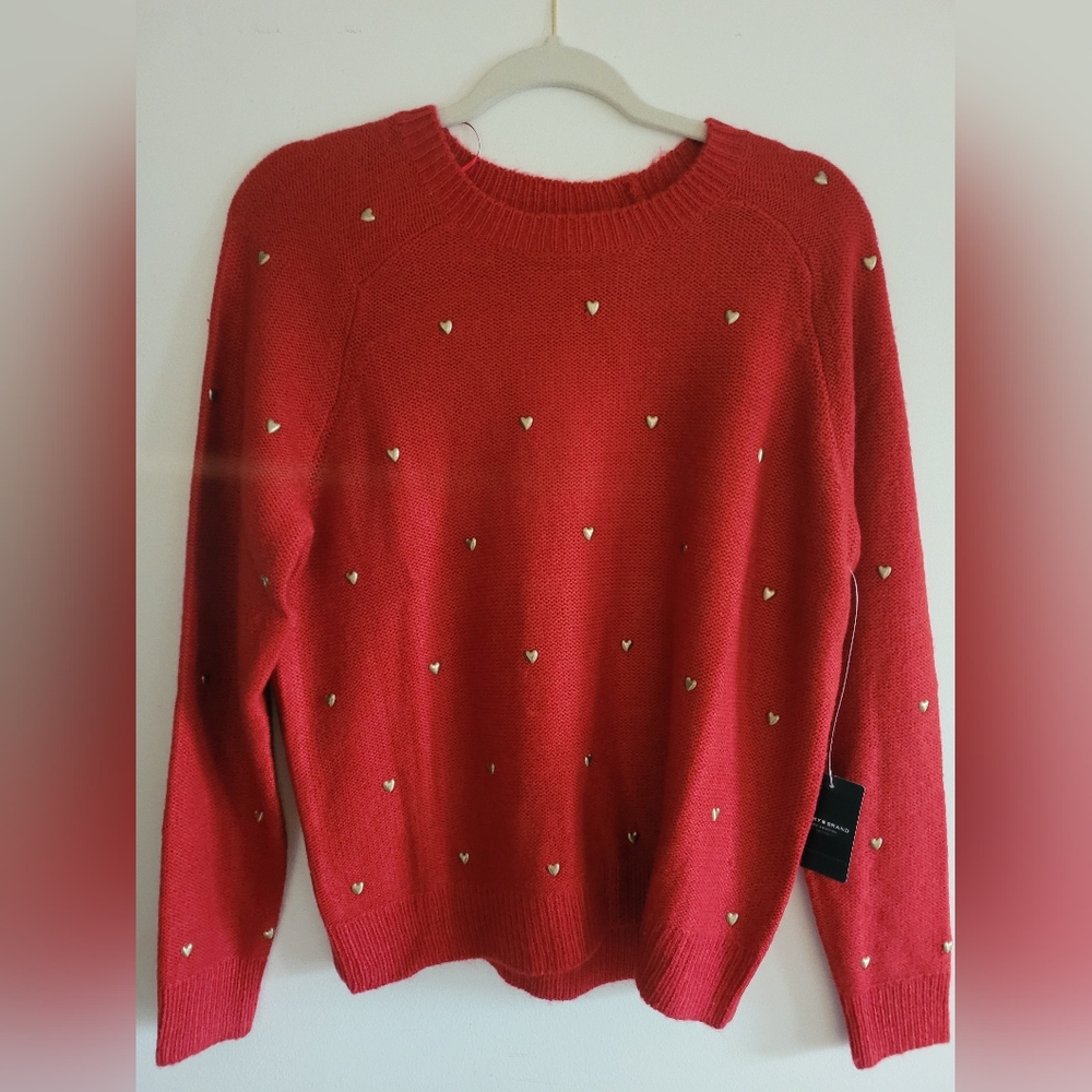 LUCKY BRAND Heart Dark Red Sweater